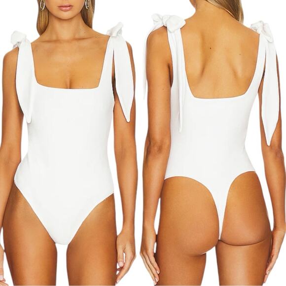 NWT Show Me Your MuMu Gidget Bow Bodysuit in White Bone Size Medium Retail $98 - Picture 6 of 7